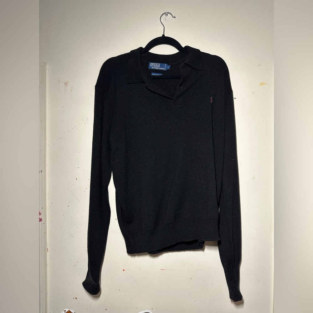 Men’s 100% Lambswool Black Ralph Lauren Polo sweater size large